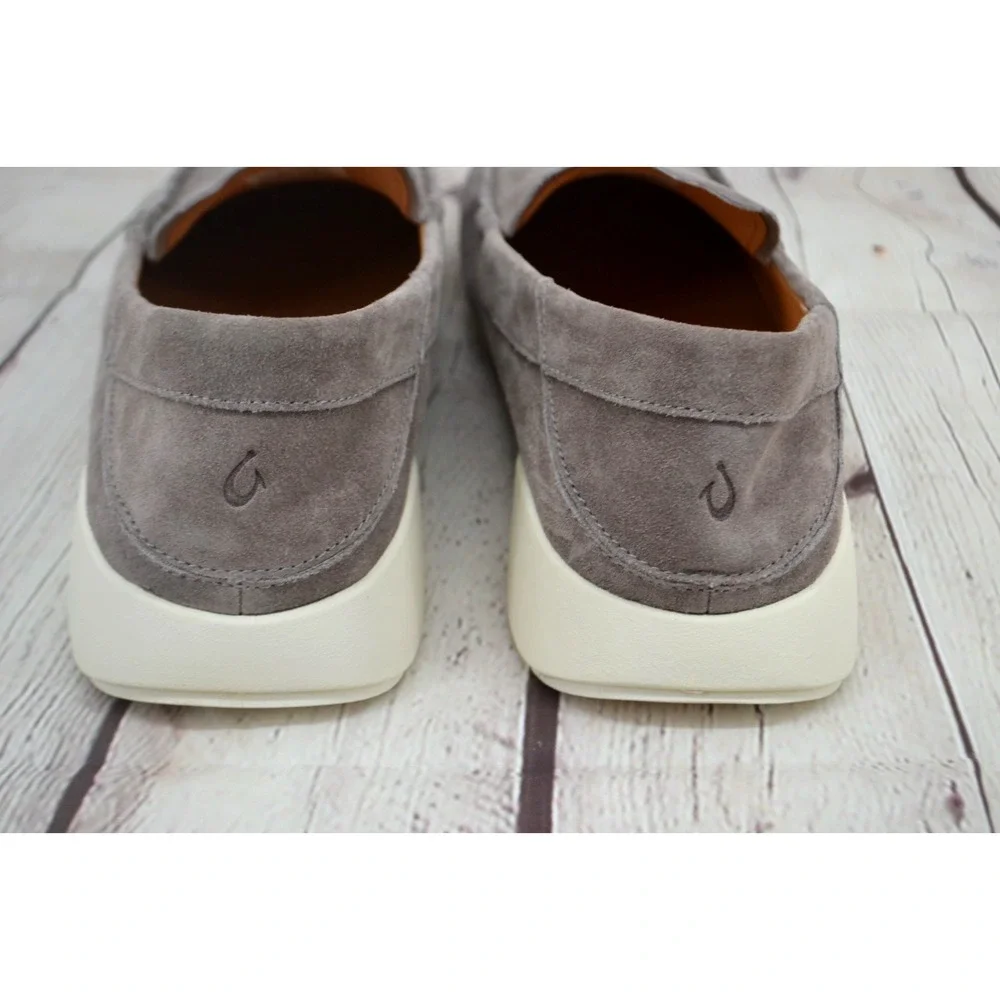 OLUKAU Men's Ka'a Leather Suede Loafers SIZE 14 Gray BRAND‎ NEW